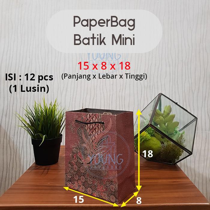 

PROMO - Paper Bag / Tas Kertas Batik Mini motif Burung Uk.15x8x18 (1 lsn) - Merah