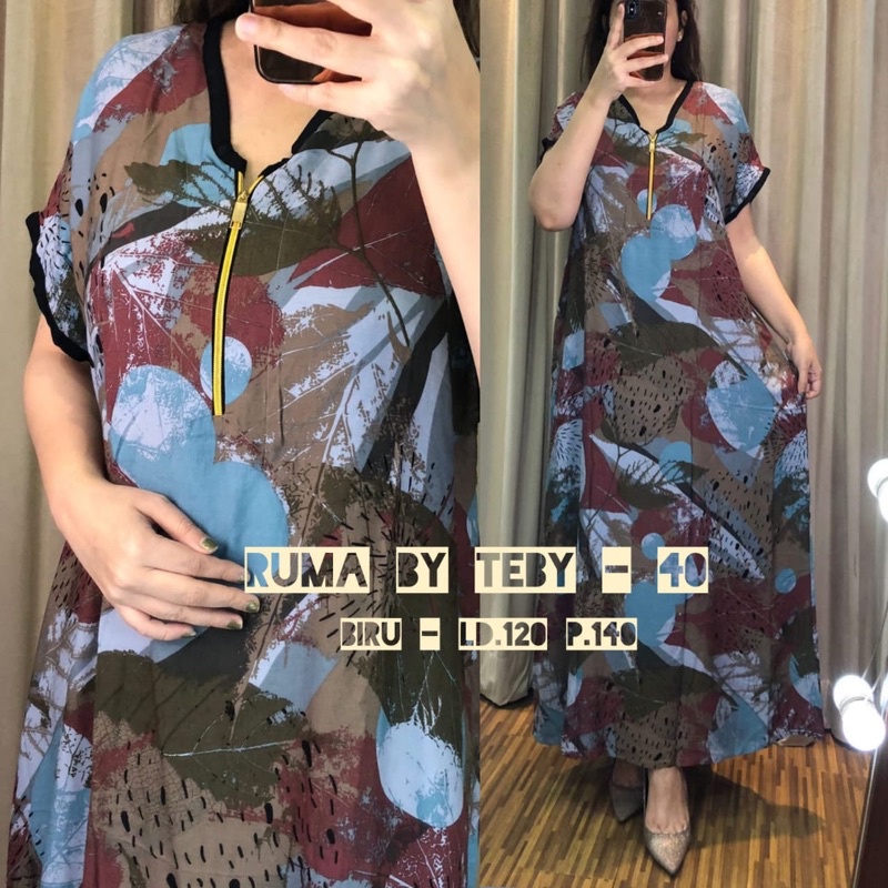 Daster Arab TEBY RUMA Series Dress Rayon Super Originanal Best Seller-Biru Code 40