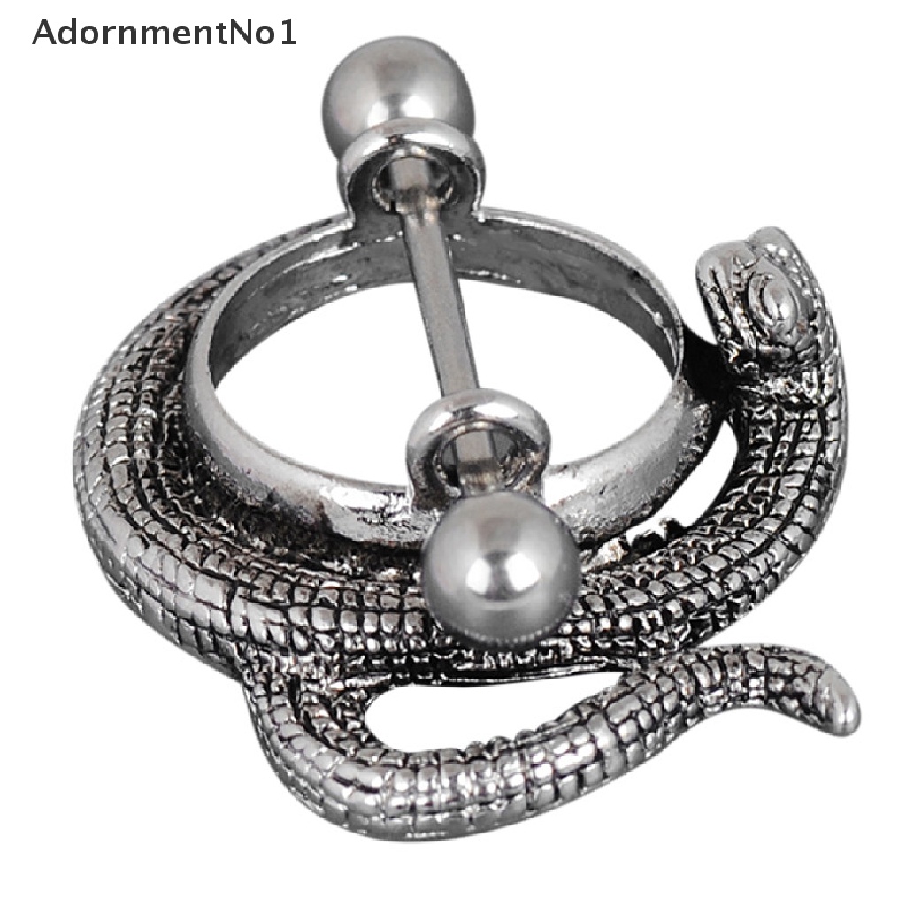 (AdornmentNo1) Cincin Tindik Puting / Tubuh Bahan Stainless Steel 14G Desain Ular Untuk Wanita