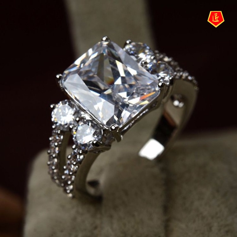 [Ready Stock]Fashion Luxury Square Diamond Ring