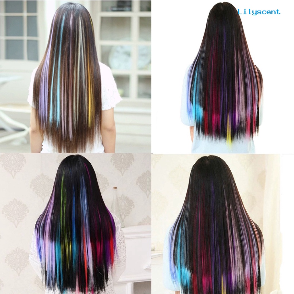 Ls 2Pcs / 3Pcs Klip Extension Rambut Lurus Invisible Bahan Serat Temperatur Tinggi Warna-Warni