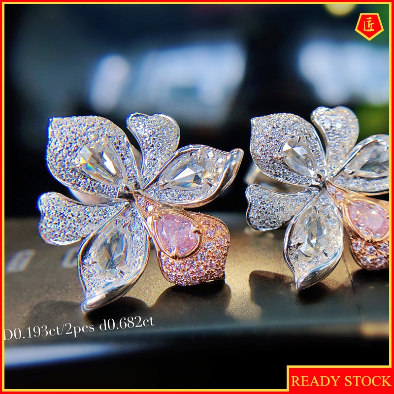 [Ready Stock]Luxury Natural Argyle Pink Diamond Orchid Design Earrings