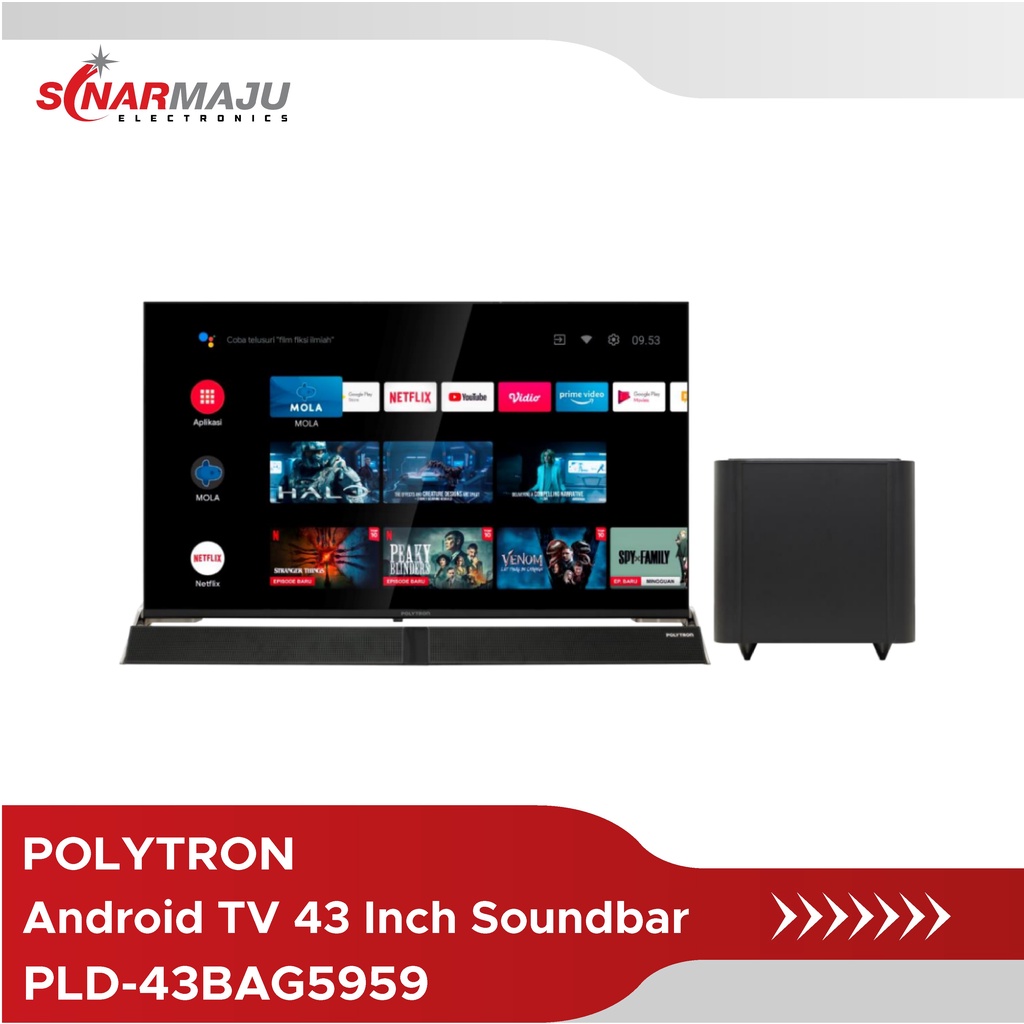 LED TV 43 Inch Polytron Full HD Android TV Soundbar PLD-43BAG5959 PLD43BAG5959