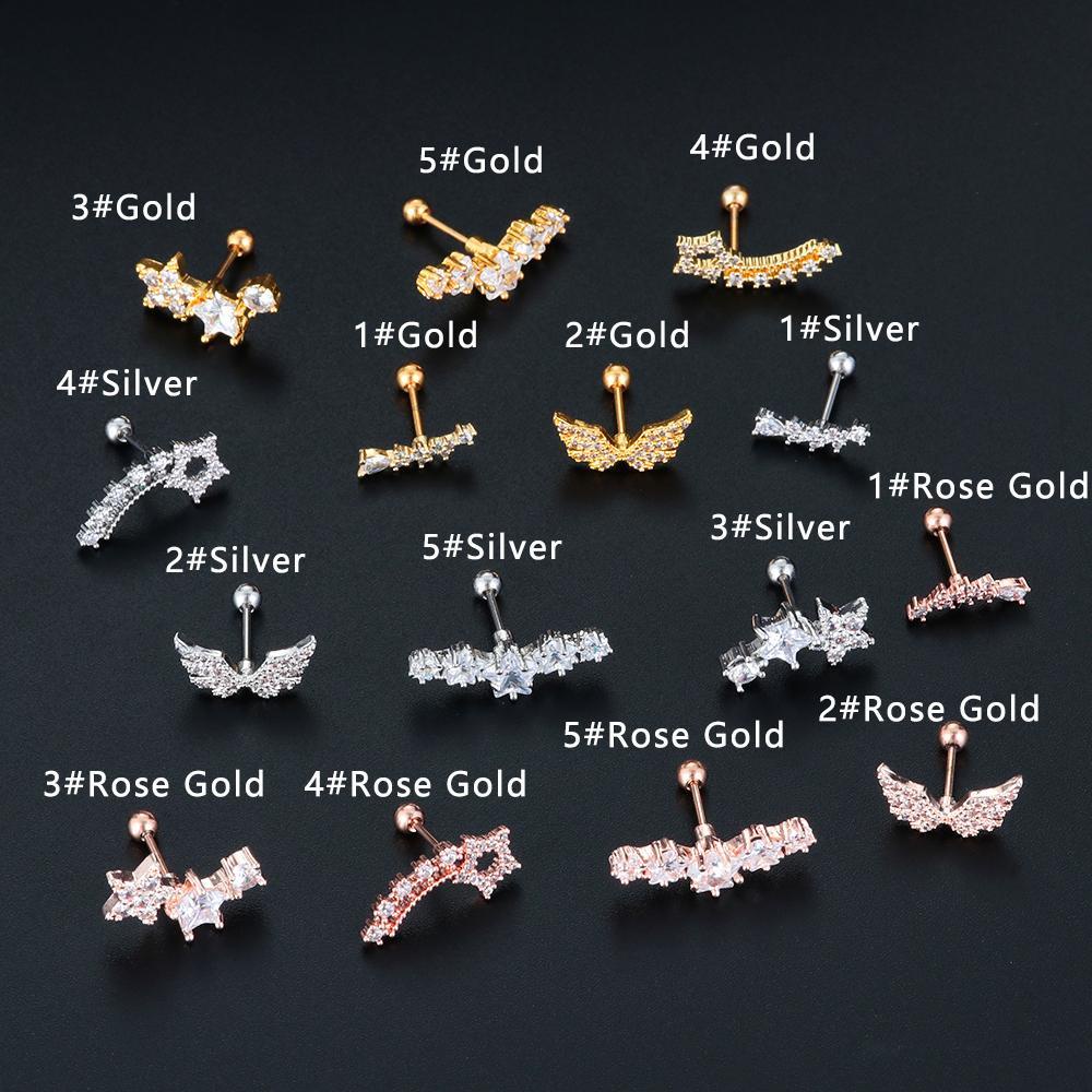 Lily 1PC CZ Tindik Telinga Chic Warna Silver Gold Rose Gold Perhiasan Tubuh Gadis