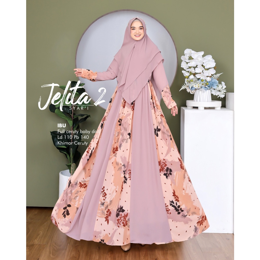 Zahira1808 Eleanor 6 Syari Ibu Busui Dress Hijab Muslimah Atasan Terlaris Gamis Syari Ori Best Seller-Jelita 2 Peach