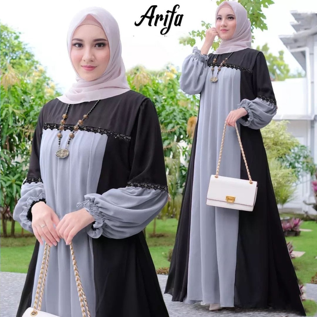 Gamis Pesta Mewah Elegan Arifa Dress Premium Busana Muslim Wanita Terbaru Gamis Jumbo Ceruty Babydoll Baju Wanita Lengan Balon