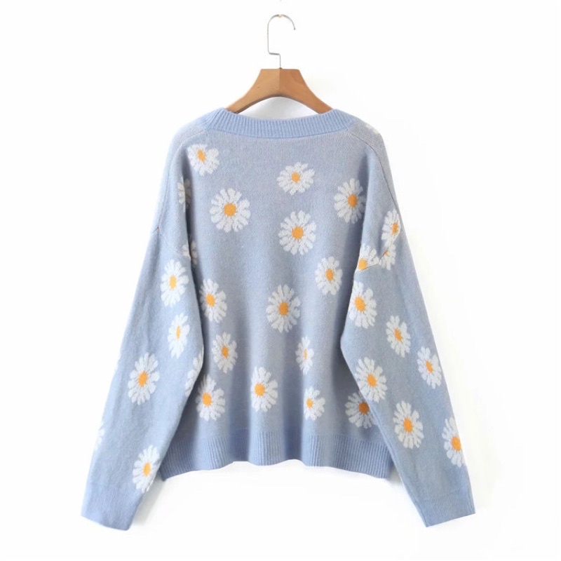 Daisy Flower V Neck Evelyn Cardigan Import Premium