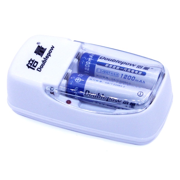 DOUBLEPOW Charger Baterai 2 slot for AA/AAA with 2 PCS AA Battery Rechargeable NiMH 1200mAh - DP-B01 - White