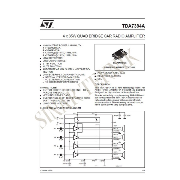 IC TDA 7384 ( Genuine ) 4 x 40W QUAD BRIDGE CAR RADIO AMPLIFIER