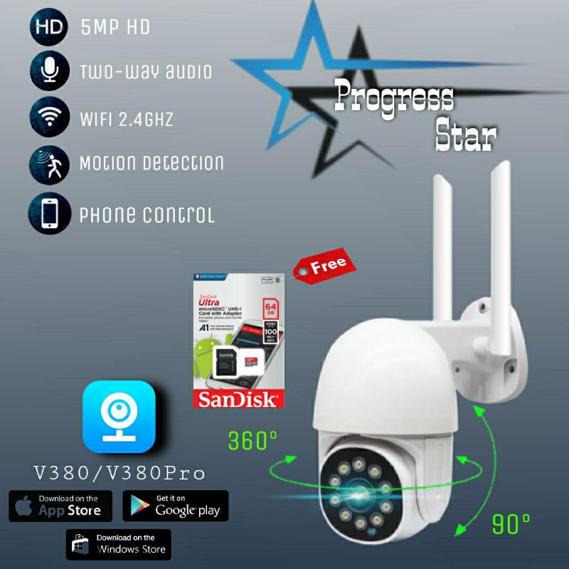 IP CAM CCTV OUTDOOR 5MP FULL HD PTZ SPEED DOME WIRELESS / FREE SANDISK 64GB