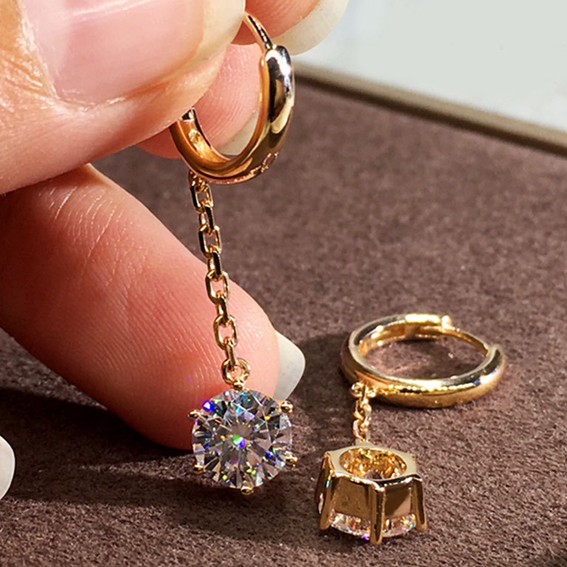 Fancyqube Anting Rantai Gantung Dengan Liontin Kubik Zirkonia Bulat Warna Emas Untuk Wanita