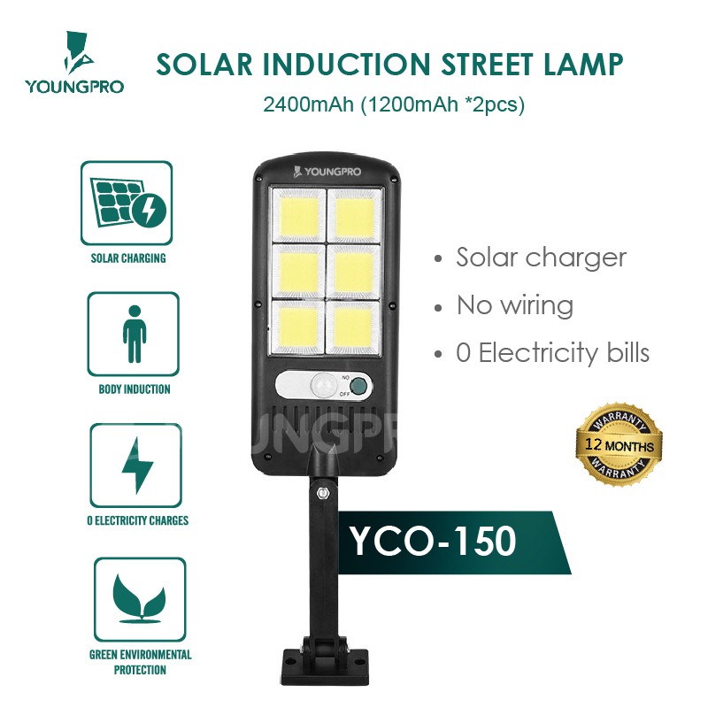 Youngpro YCO150 Lampu Jalan Led Hemat Energi Rechargeable Solar Panel Outdoor Bergaransi 12 Bulan