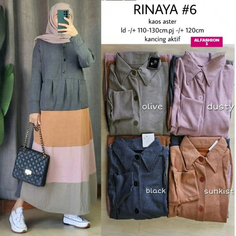 Rinaya midi dress kombinasi warna olive dusty pink black sunkist Kaos import fit to XXXL jumbo busui