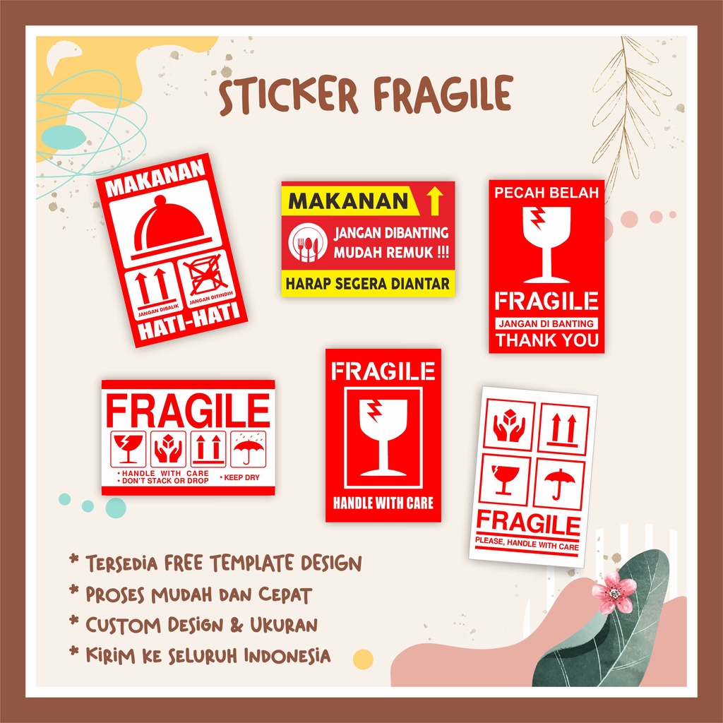 

10pcs Paket Stiker Fragile Sticker Packing Pengiriman Barang Pecah Belah Food Fragile Makanan
