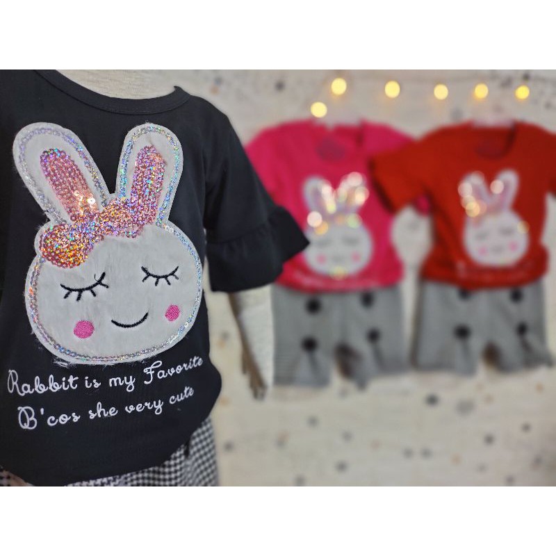 Setelan anak Perempuan usia 1-5 tahun BUNNY bahan Ducati Katun Spandek Premium