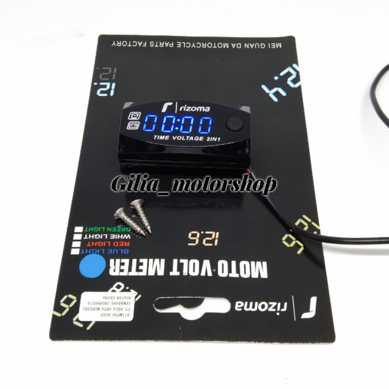 Voltmeter Aki Digital  LED Jam+ Suhu+ VoltMeter Voltmeter Tes Aki motor Alat ukur Aki motor Waterproof anti air