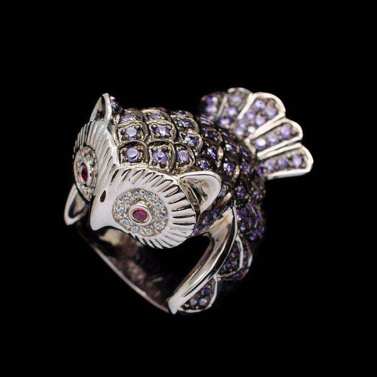 Chic Owl Rings for Women Girls Silver Plated Purple Diamond Fashion Jewelry Engagement Wedding CZ Crystal Zircon Animal Rings Size 5-12