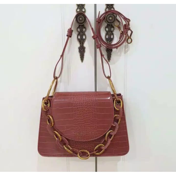 CK 51881 TAS CK CROCO EFFECT CHUNKY CHAIN LINK SHOULDER BAG CK ORI BAG581