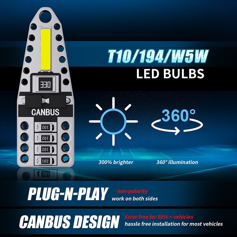 1pc Lampu Led Canbus T10 W5W 168 194 12V Warna Putih Untuk Interior / Plat Nomor Mobil