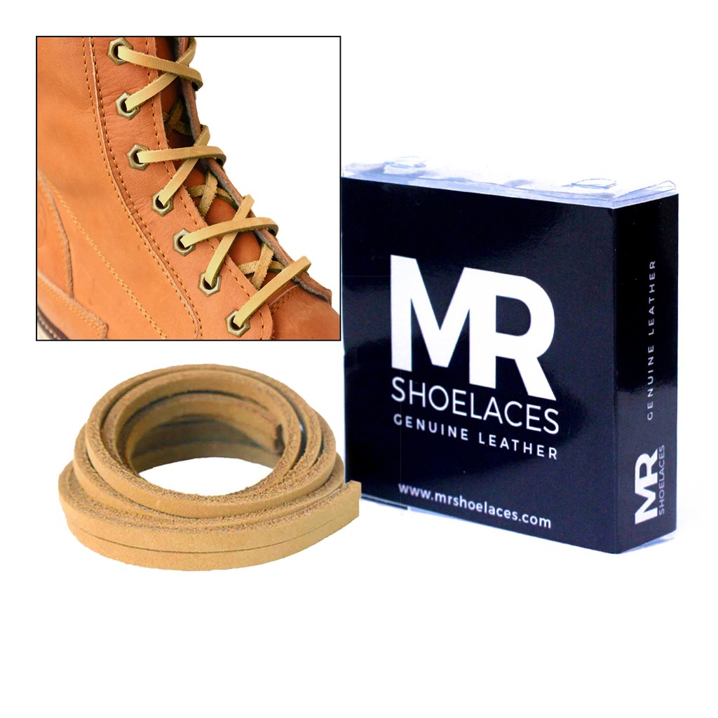 MR Shoelaces LR11 Tan - Tali Sepatu Kulit 60cm 80cm 100cm - Premium Leather Shoelace