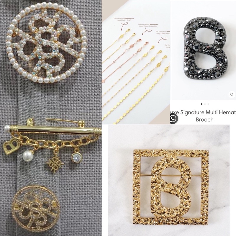 Buttonscarves ||LONG CHAIN||BIG SQUARE || THe xanadu brooch pearl gold||THE XANADU pin with charm
