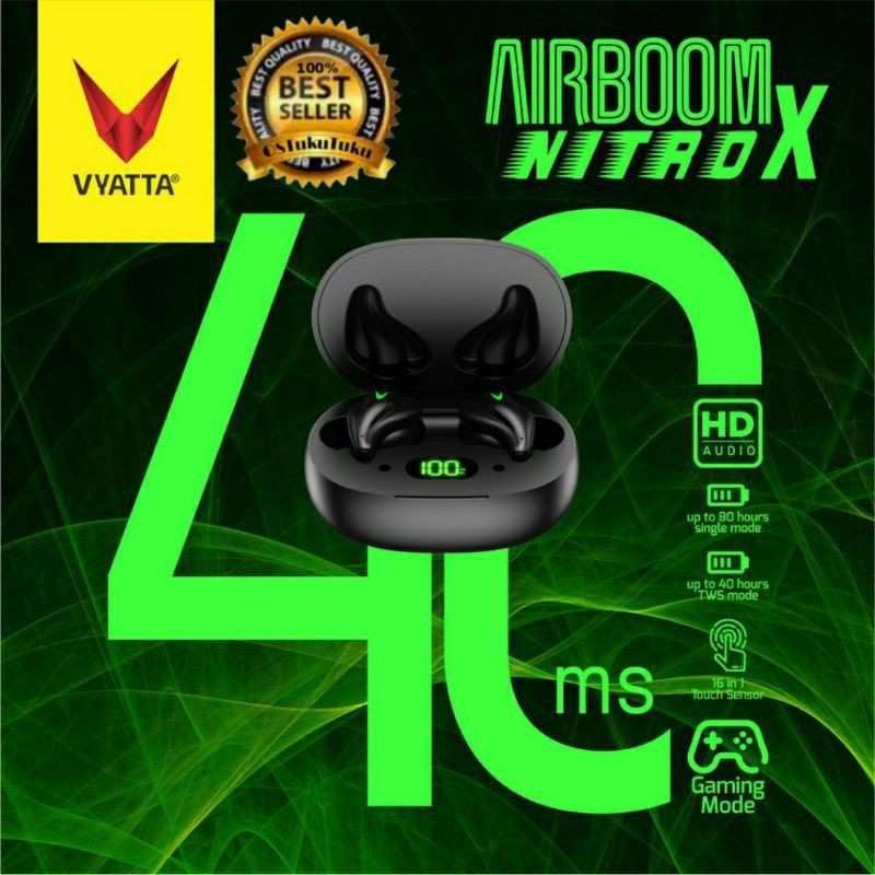 TWS Vyatta Airboom Nitro X Bluetooth 5.0 Earphone - Gaming Mode 40ms Garansi Resmi (Indonesia)