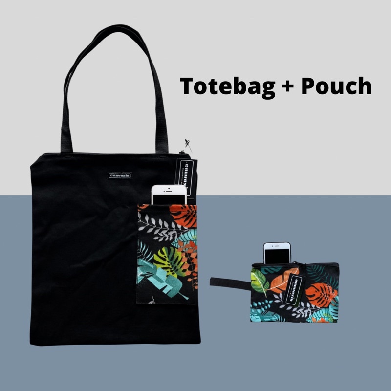 Tote bag orange leaf + pouch