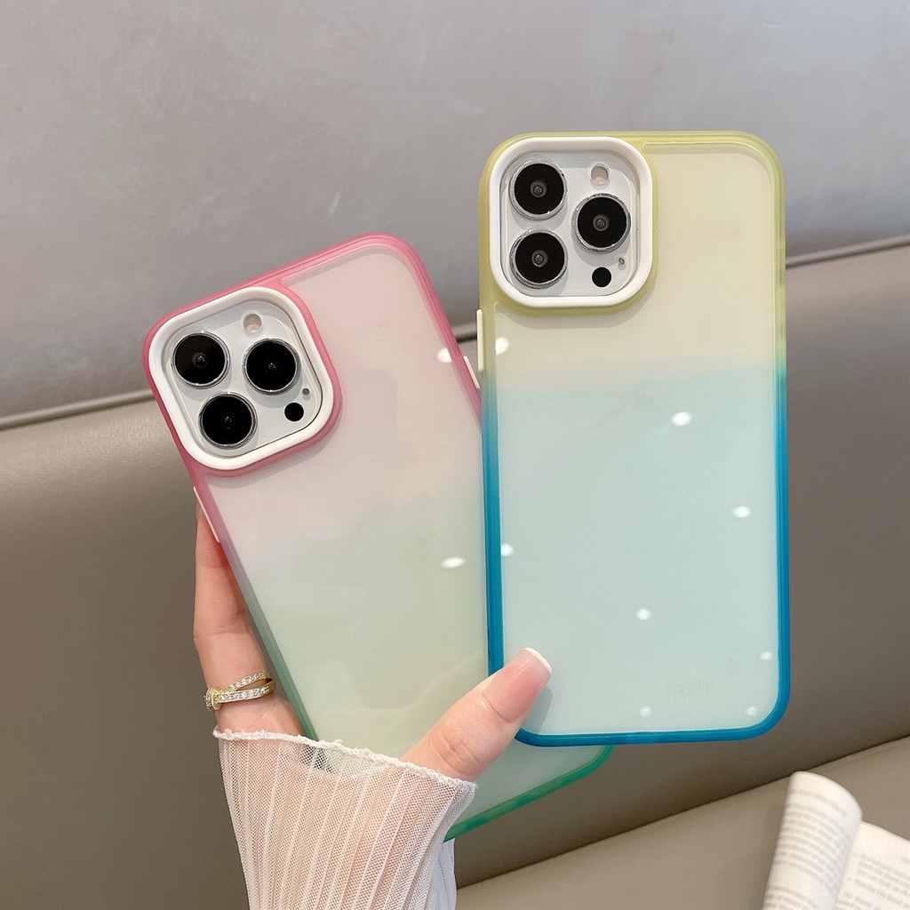 Hard case Transparan Warna Gradasi Pelangi Untuk iPhone 13 Pro Max 12 11 Pro Max