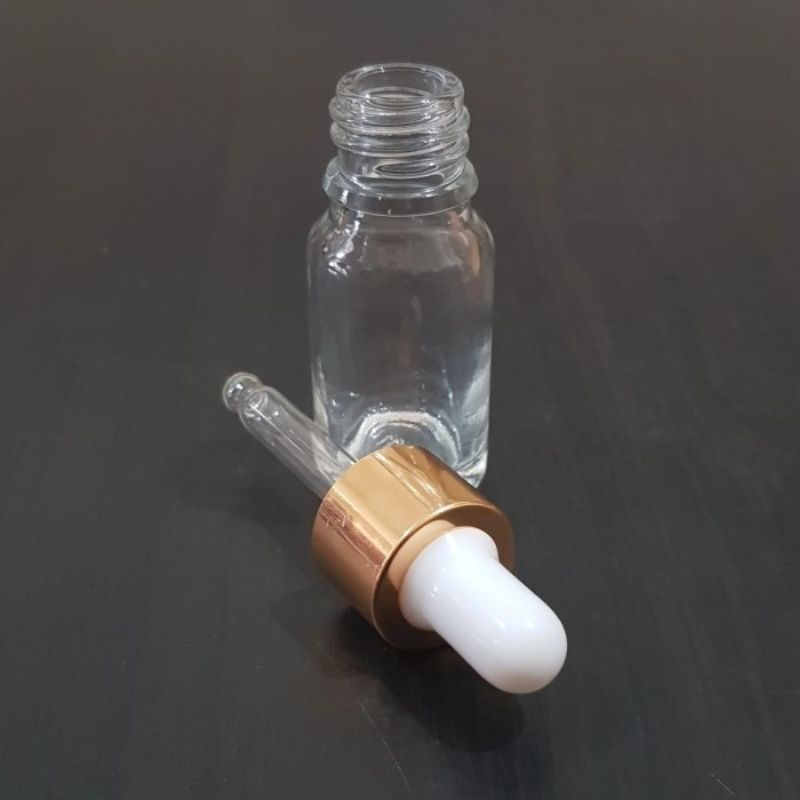 botol kaca pipet 10ml bening tebal - ring almunium gold