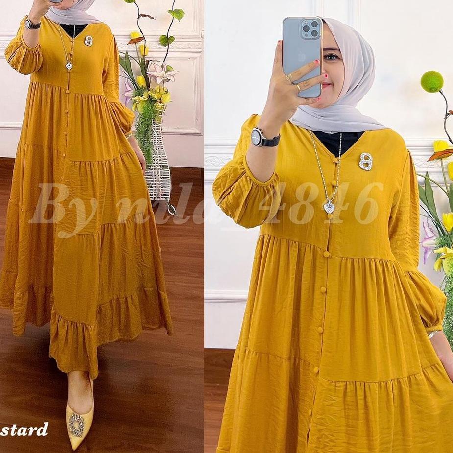 ((TERMURAH)) Gamis Midi Dress Premium Baju Dress Wanita Muslim Long Dress Jumbo XL, XXL, XXXL Dress 