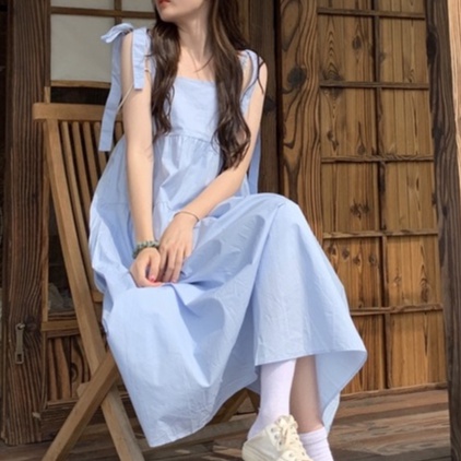【Rozen】Korean Tie Strap Sleeveless Loose Flowy Midi Dress 2009 (S/M/L/XL/XXL)