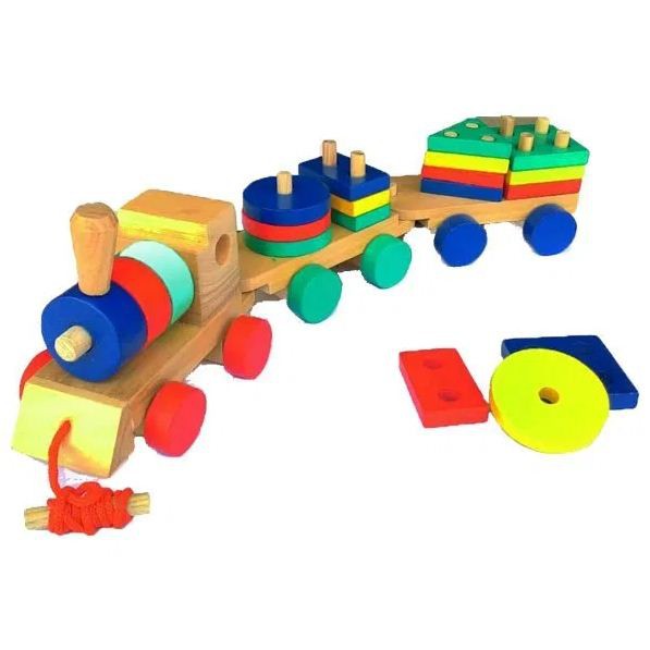 Kereta Kayu Geometri Besar - Mainan Kereta Kayu