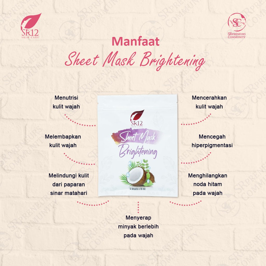 SHEET MASK BRIGHTENING SR12 BPOM / MASKER WAJAH ORIGINAL MENCERAHKAN / SHEET MASK PENCERAH PELEMBAB