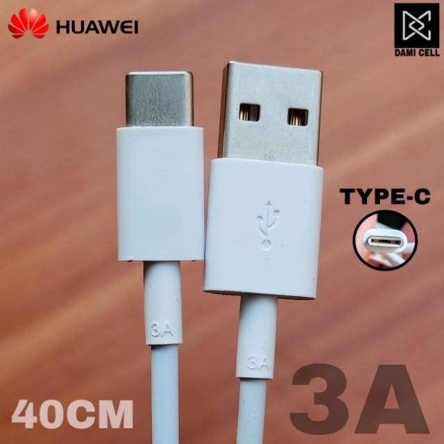 Kabel PowerBank Huawei 3A USB Type-C 40CM Original 100% - White