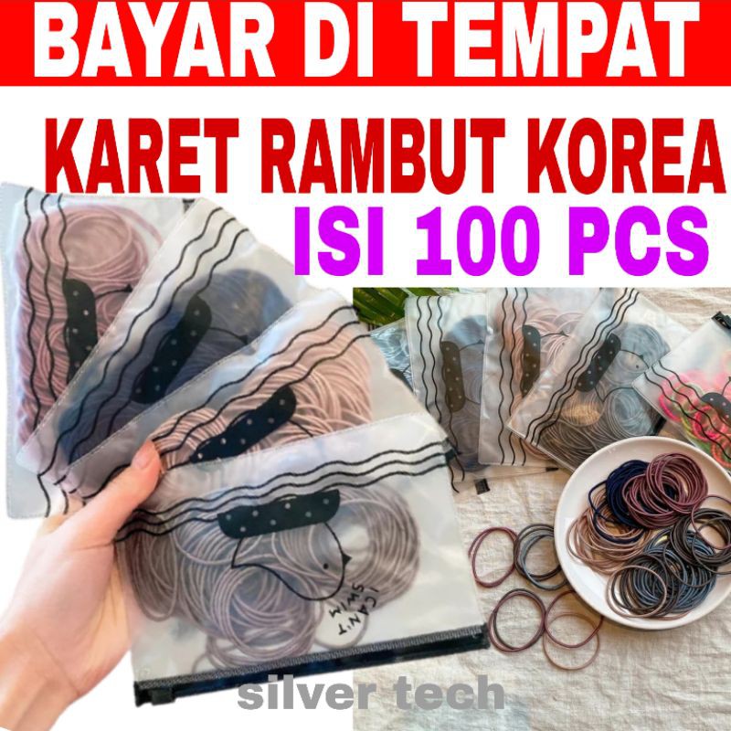 Karet Rambut Korea Isi 100 Pcs Mix Warna Gratis Dompet Karet