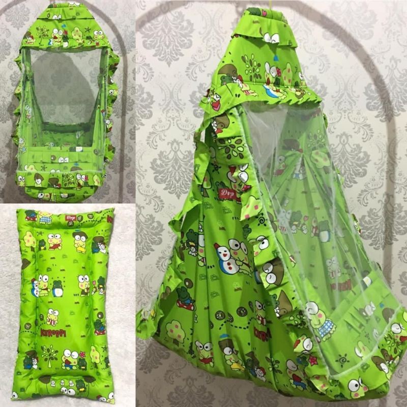 Ayunan Bayi Karakter 3in1 Kelambu Motif Murah-KEROPI DAUN