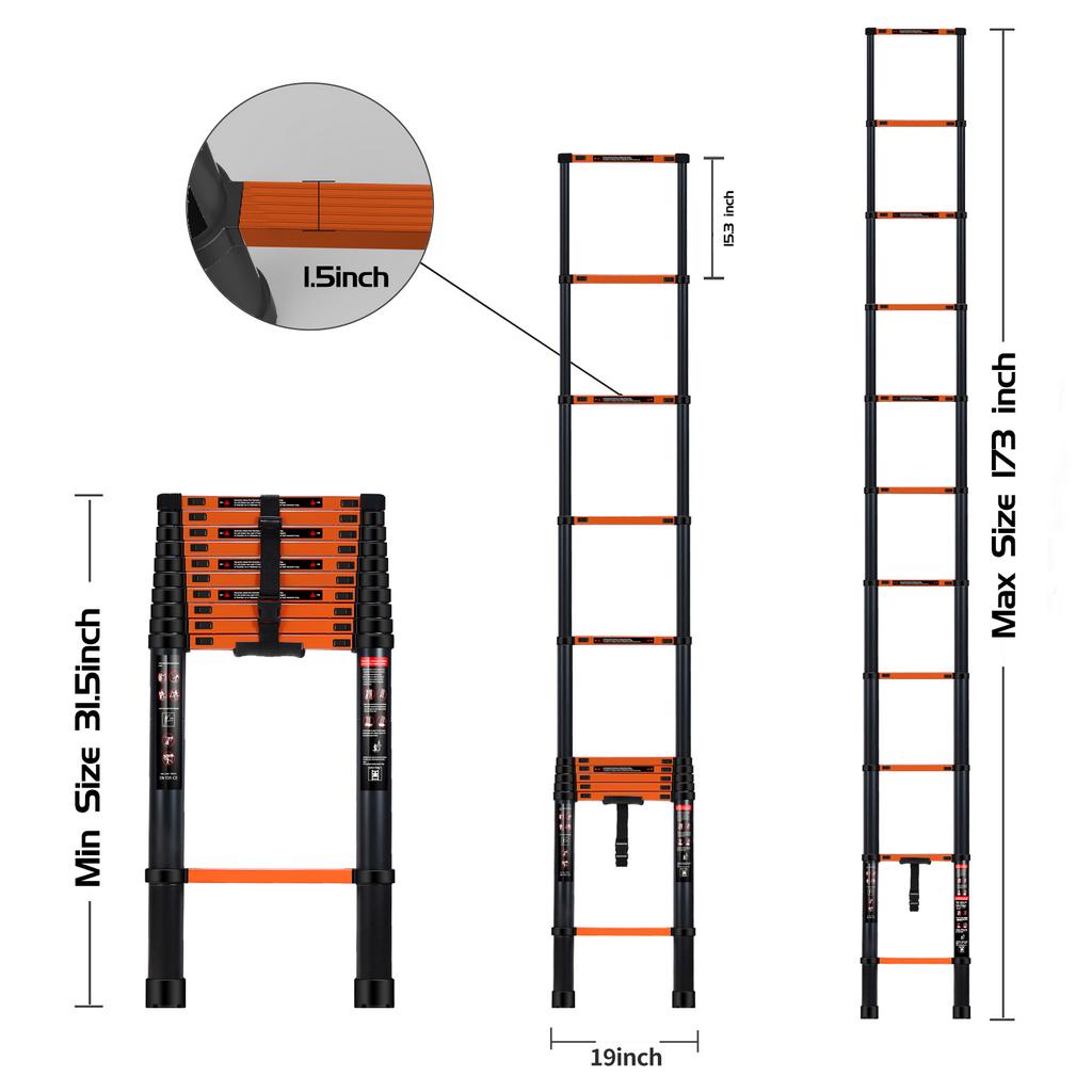 IXCE Oranye Hitam Paduan Aluminium 4.4M Tangga Lipat Teleskopik 4.4m Tangga Teleskopik Harga grosir bisa nego