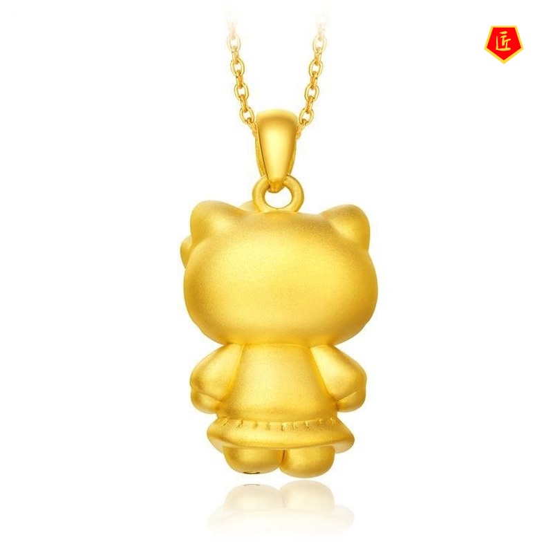 Kalung Rantai Dengan Liontin Kucing Komik 3d Warna Emas Untuk Wanita