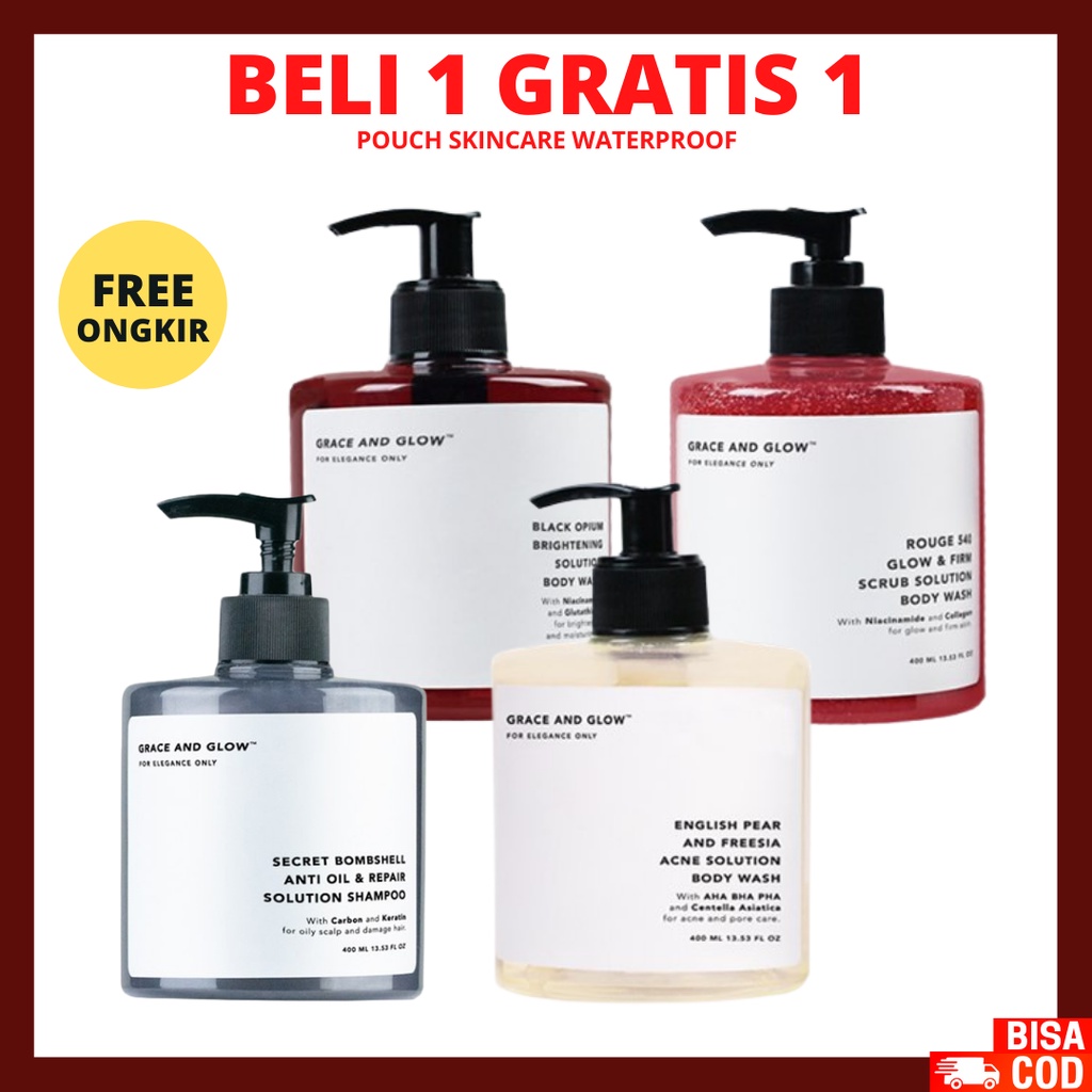 [ FREE GIFT ] Grace and Glow Black Opium Brightening - English Pear &amp; Freesia Anti - Acne Solution Body Wash - Secret Bombshell Anti Oil and Repair Shampoo 400ml