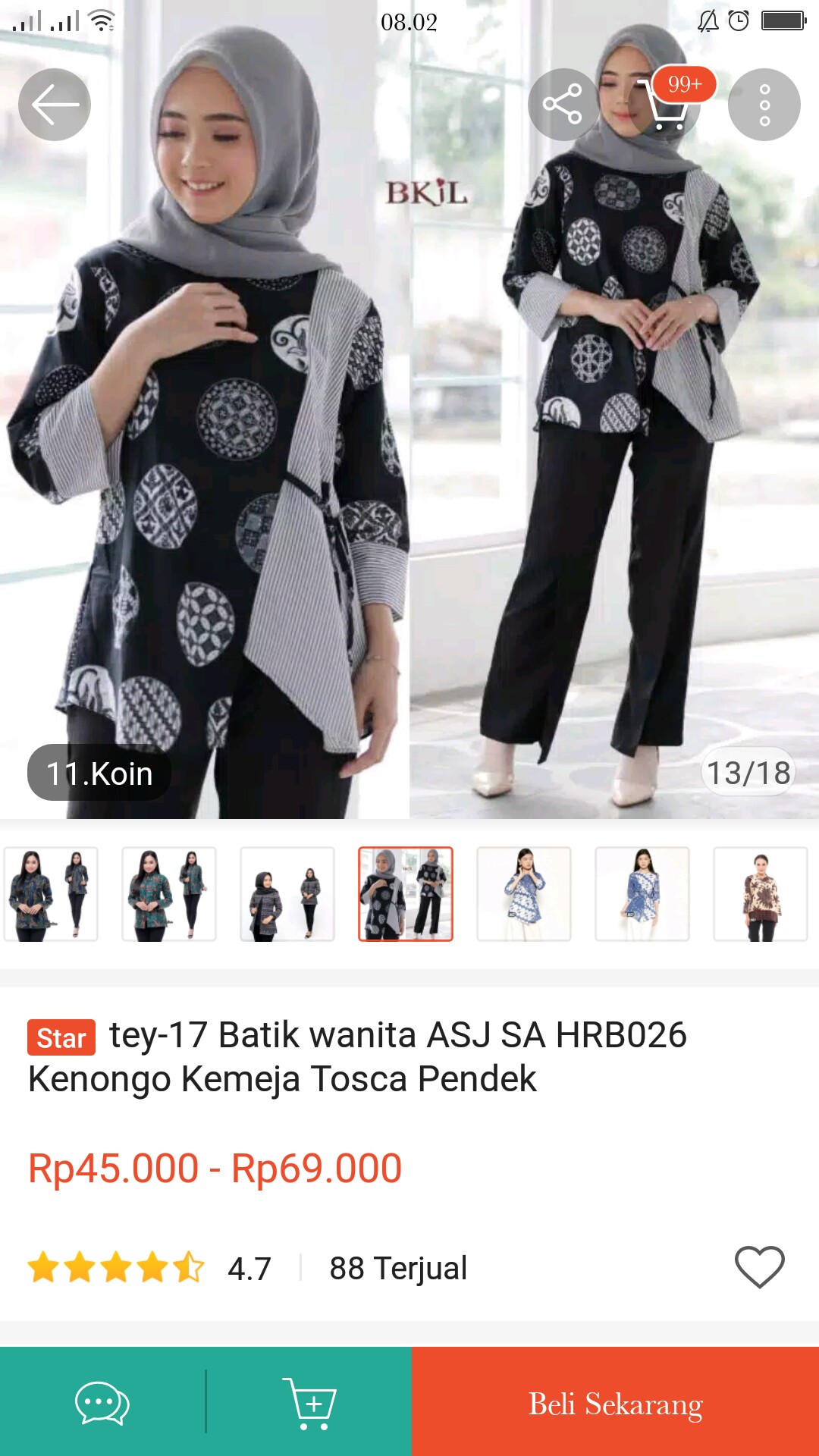 Batik Wanita Asj Sa Hrb026 Kenongo Kemeja Tosca Pendek