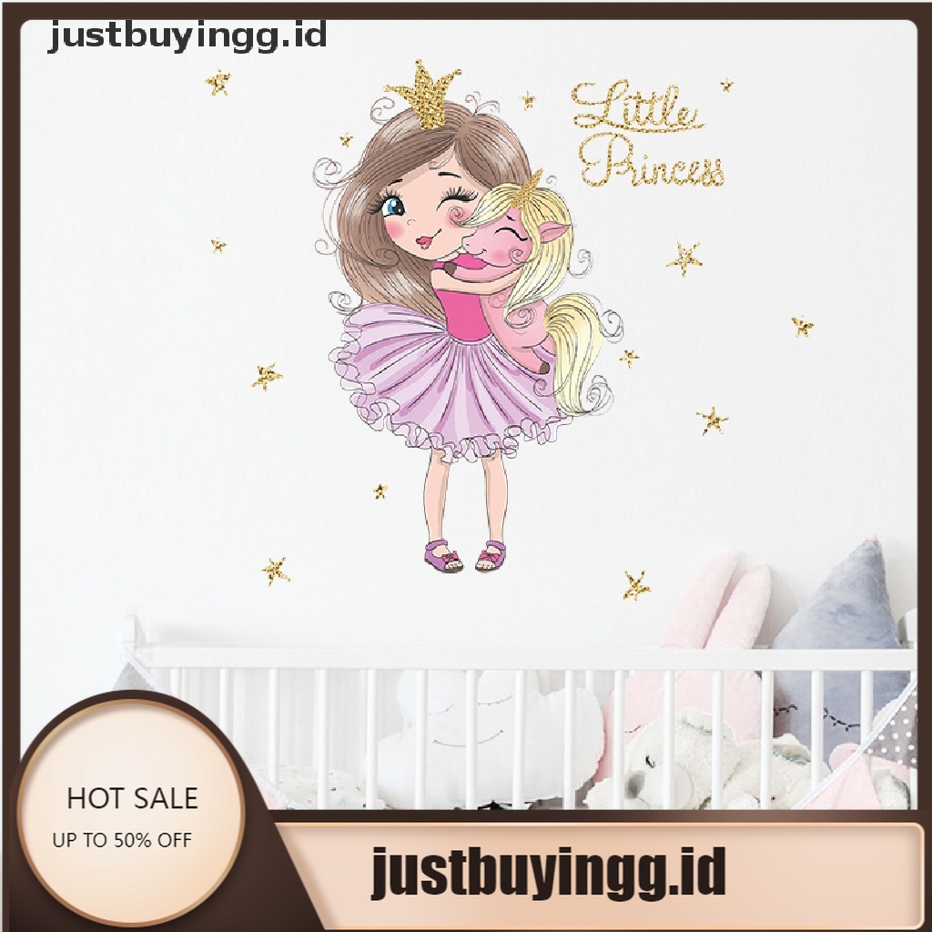 Stiker Dinding Desain Princess Unicorn Kecil Untuk Kamar Tidur Dan Ruang Tamu