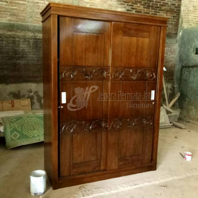 Lemari pakaian sliding jati custom furniture jepara