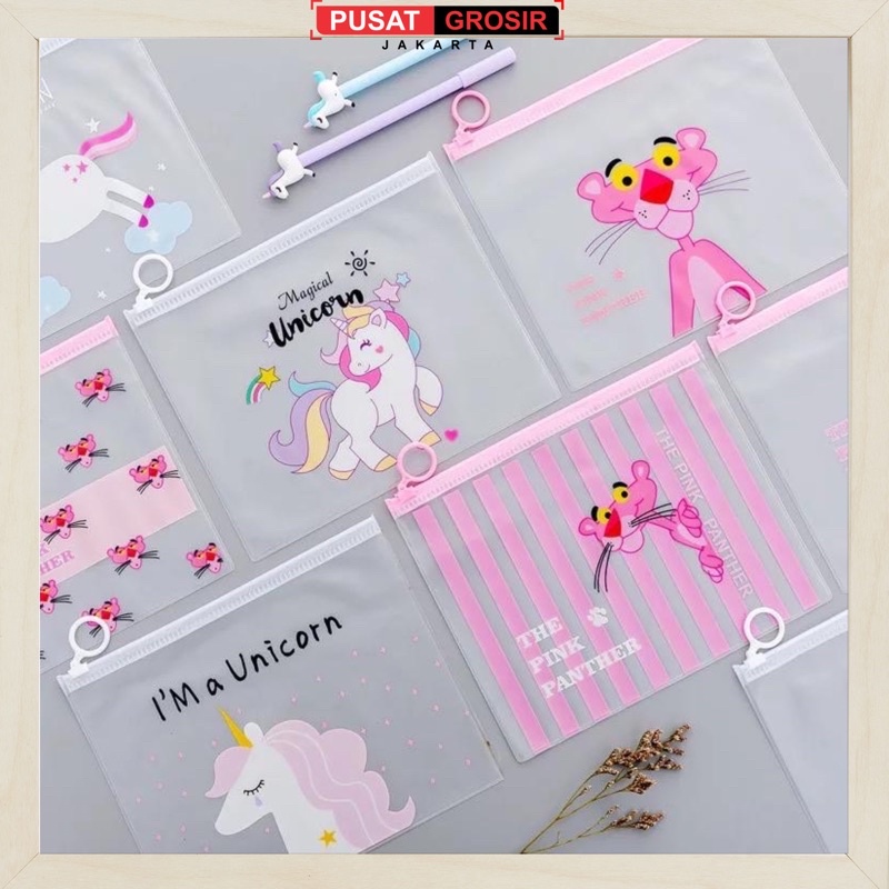 

S119 Tempat Pensil / Tas Pounch Kosmetik Transparan Pencil Motif Karakter Unicorn Impor