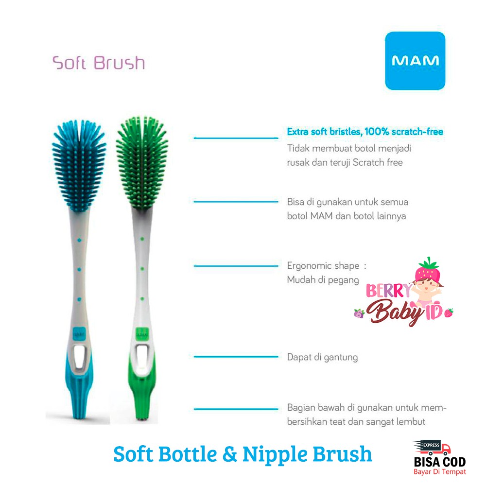MAM Baby Bottle &amp; Nipple Soft Brush Sikat Botol dan Teat Bayi Lembut Berry Mart