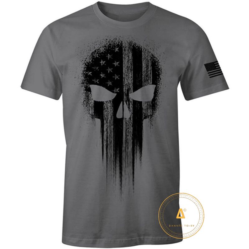Baju Kaos USA Military America Flag Skull Patriotic