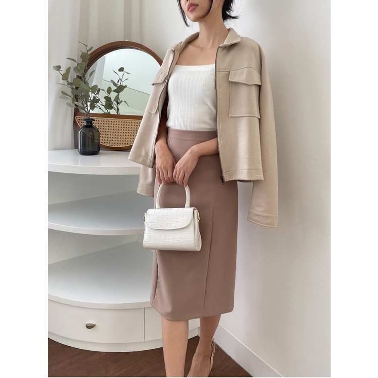 B-0159 Rok Midi Span Wanita Crepe Premium Spandex-DUSTY PINK