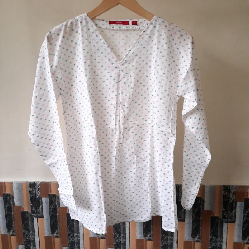 s oliver flower longsleeve  classic blouse// kemeja wanita branded original vintage-Love