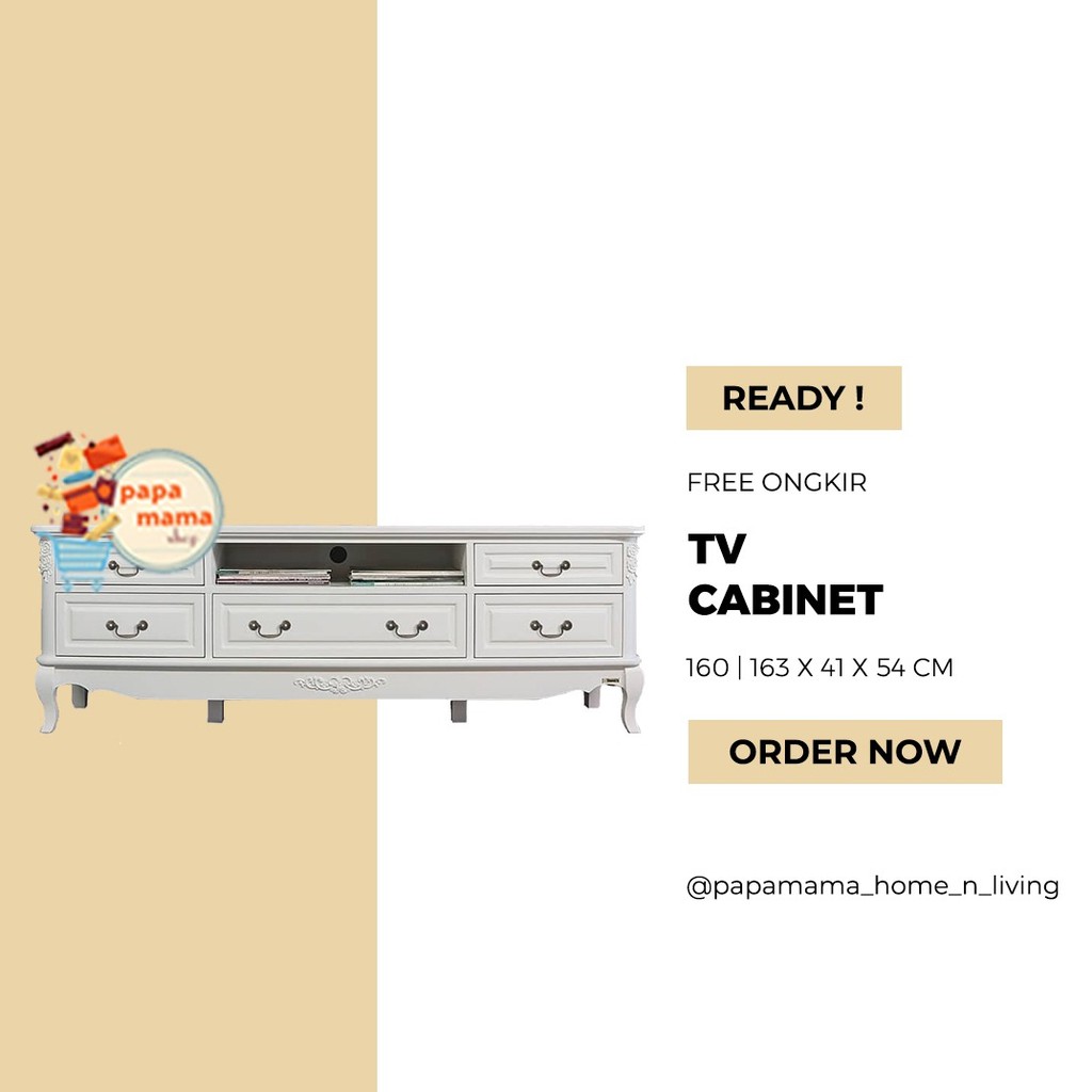 Buffet TV MInimalis Putih Kayu - Meja TV 160 cm Murah - Dove TV Cabinet  - Rak Serbaguna Medan