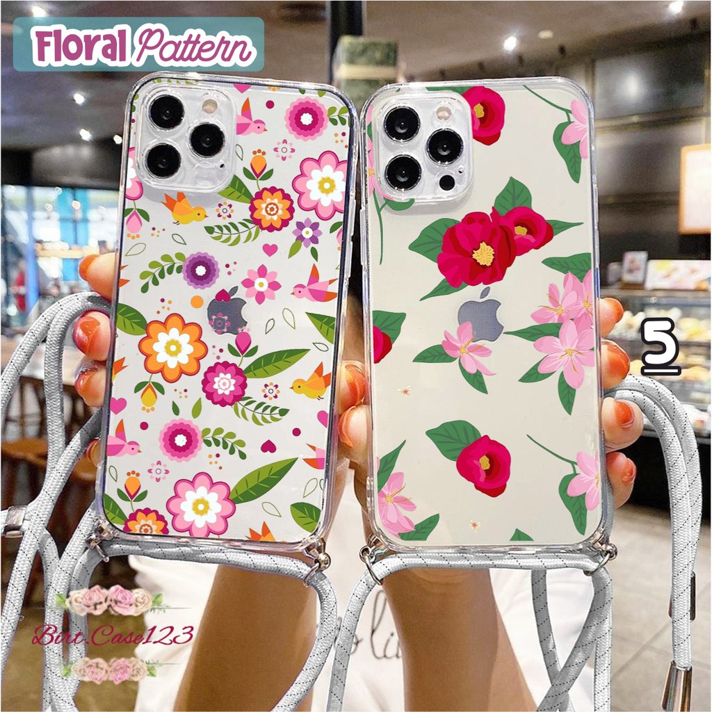 Softcase Slingcase Lanyard Bening FLORAL Realme C1 C2 C3 3 5 5i 5s 6 7 Narzo 20 Pro BC4266