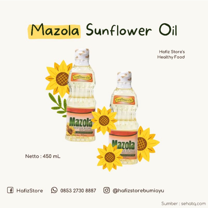 

(Hafiz Store) Mazola Sunflower Oil / Minyak Biji Bunga Matahari 450 mL / Minyak Sayur sehat 0 kolesterol / Vegetable Oil 100% free cholesterol